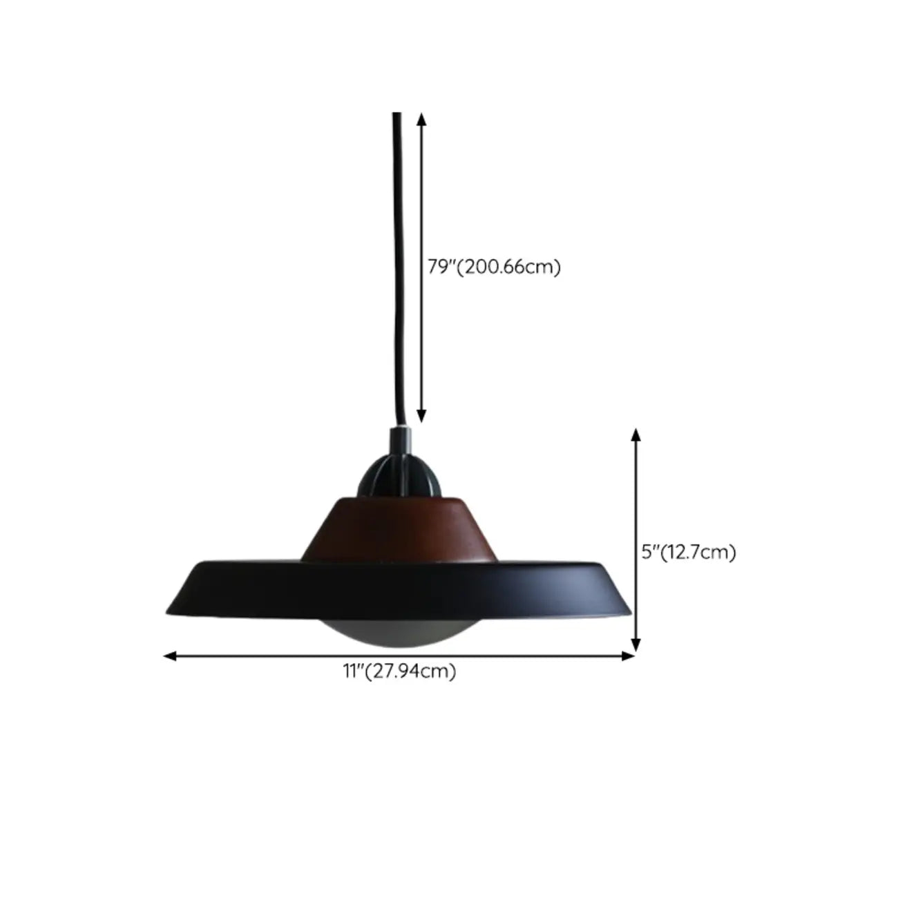 Suspension miniature noire contemporaine avec fer et bois