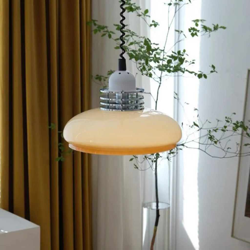 Suspension de cuisine vintage ronde en verre beige
