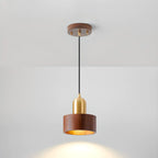 Suspension cylindrique en noyer massif avec cordon lumineux
