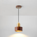 Suspension cylindrique en noyer massif avec cordon lumineux