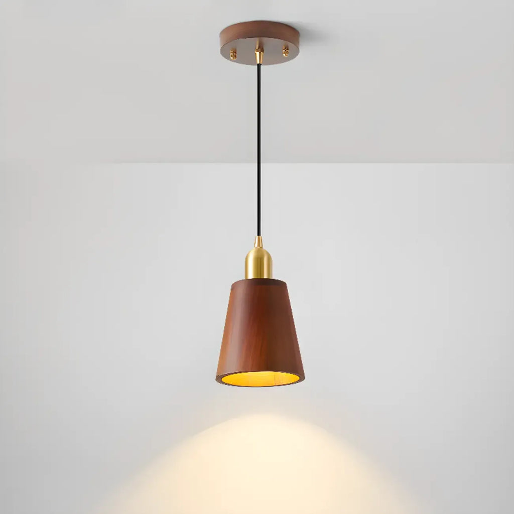 Suspension cylindrique en noyer massif avec cordon lumineux