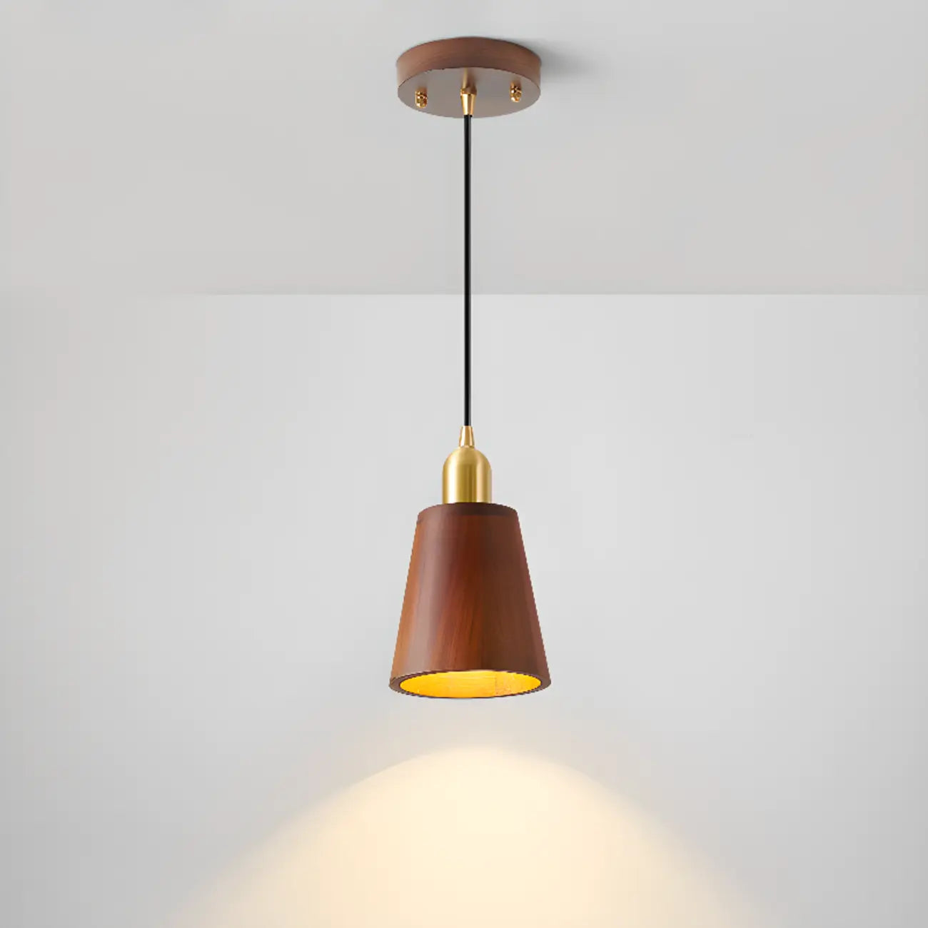 Suspension cylindrique en noyer massif avec cordon lumineux