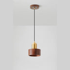 Suspension cylindrique en noyer massif avec cordon lumineux