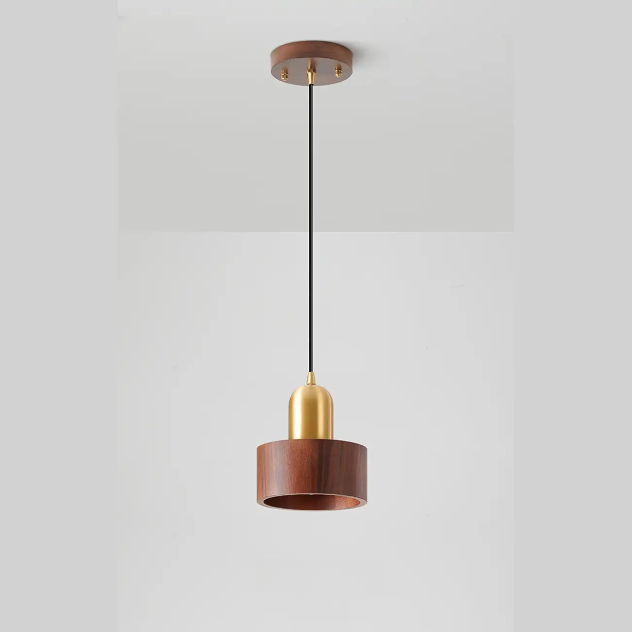 Suspension cylindrique en noyer massif avec cordon lumineux