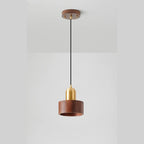 Suspension cylindrique en noyer massif avec cordon lumineux
