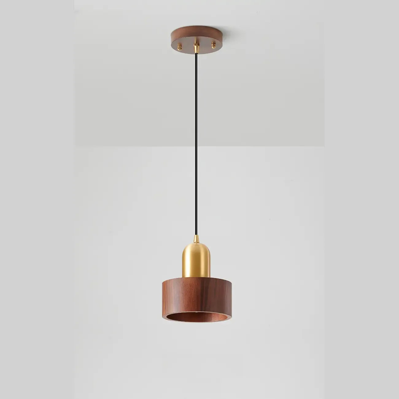 Suspension cylindrique en noyer massif avec cordon lumineux