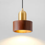 Suspension cylindrique en noyer massif avec cordon lumineux