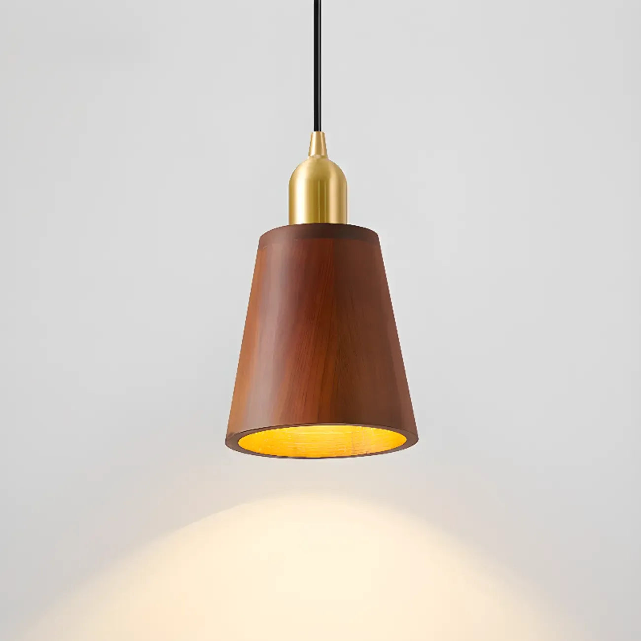Suspension cylindrique en noyer massif avec cordon lumineux