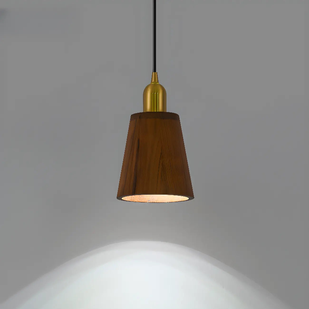 Suspension cylindrique en noyer massif avec cordon lumineux