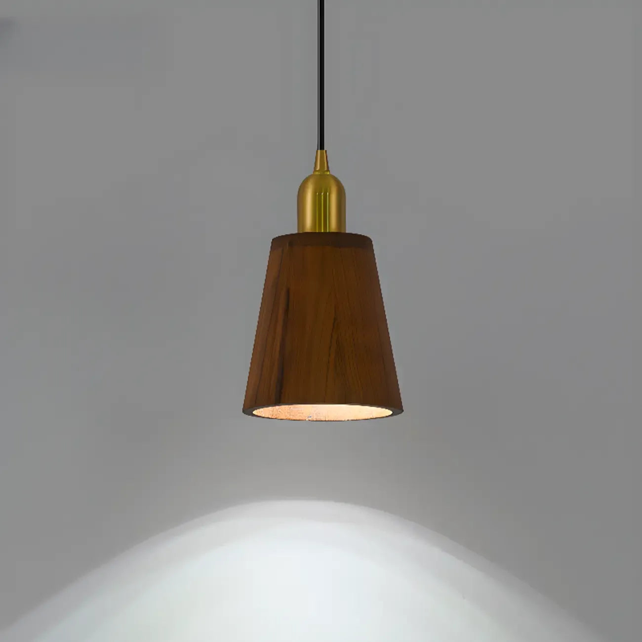 Suspension cylindrique en noyer massif avec cordon lumineux