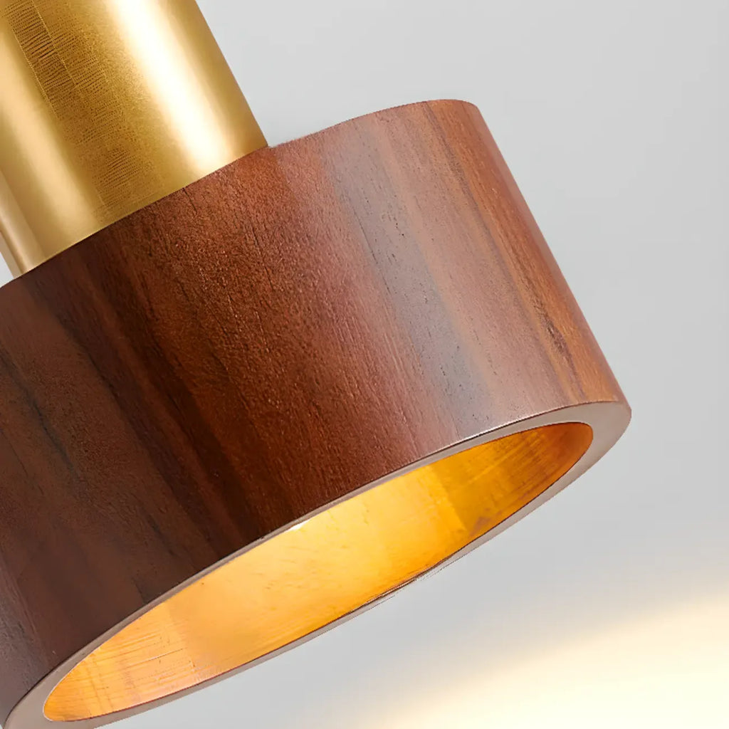 Suspension cylindrique en noyer massif avec cordon lumineux
