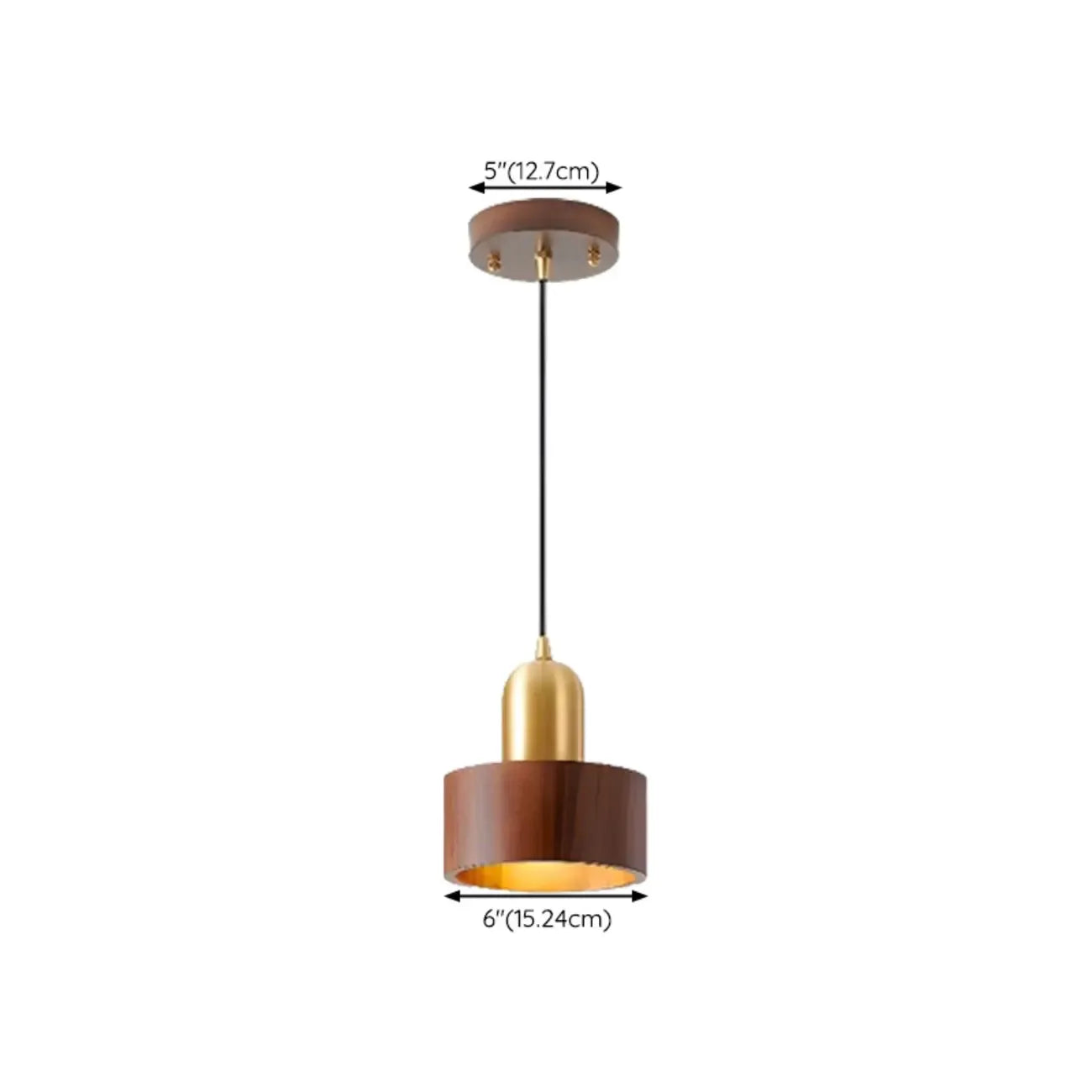 Suspension cylindrique en noyer massif avec cordon lumineux
