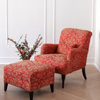 Fauteuil tonneau en tissu rayé bleu céruléen avec accoudoirs