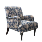 Fauteuil tonneau en tissu rayé bleu céruléen avec accoudoirs