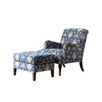 Fauteuil tonneau en tissu rayé bleu céruléen avec accoudoirs