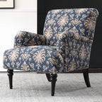 Fauteuil tonneau en tissu rayé bleu céruléen avec accoudoirs