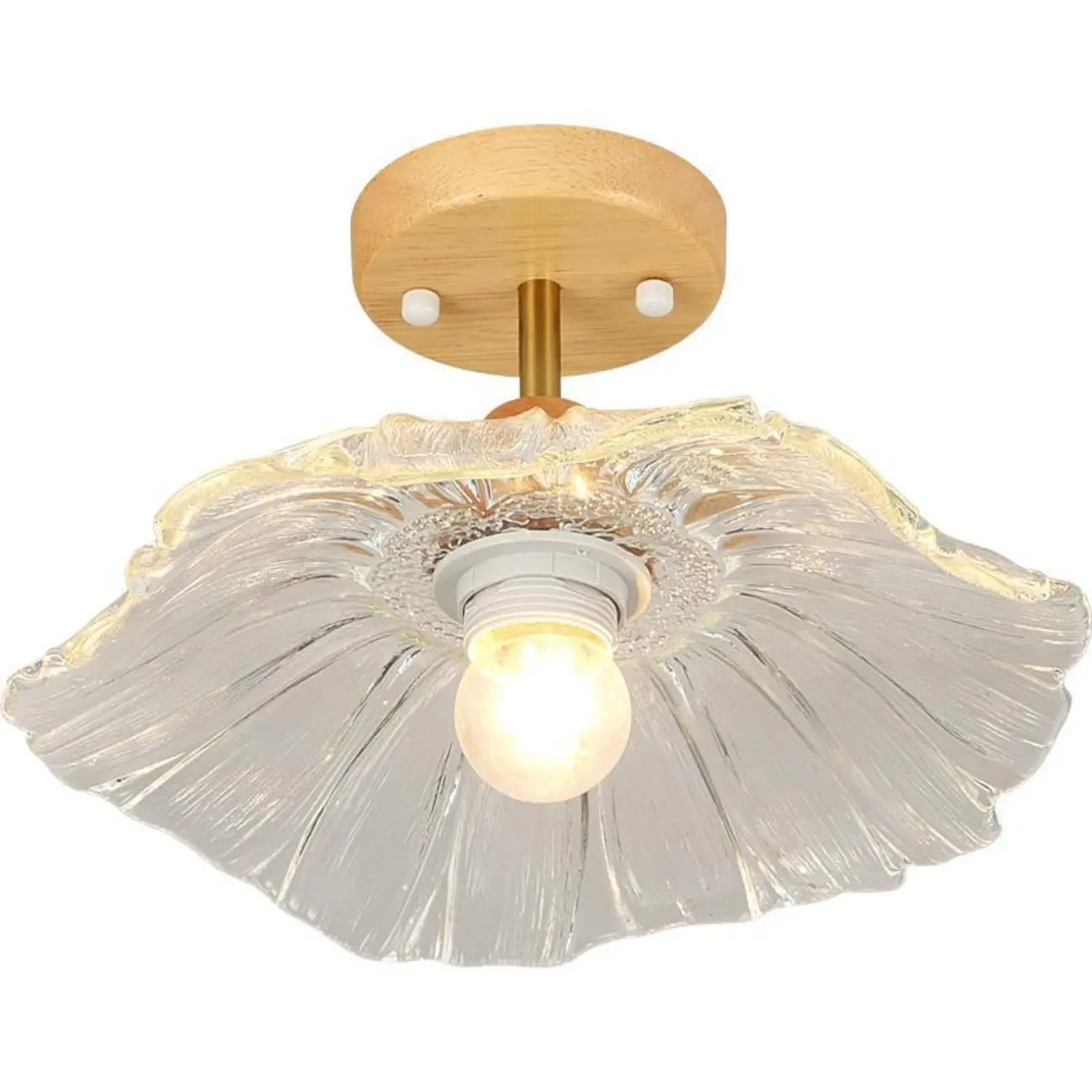 Plafonnier semi-encastré moderne en bois et verre transparent à motif floral