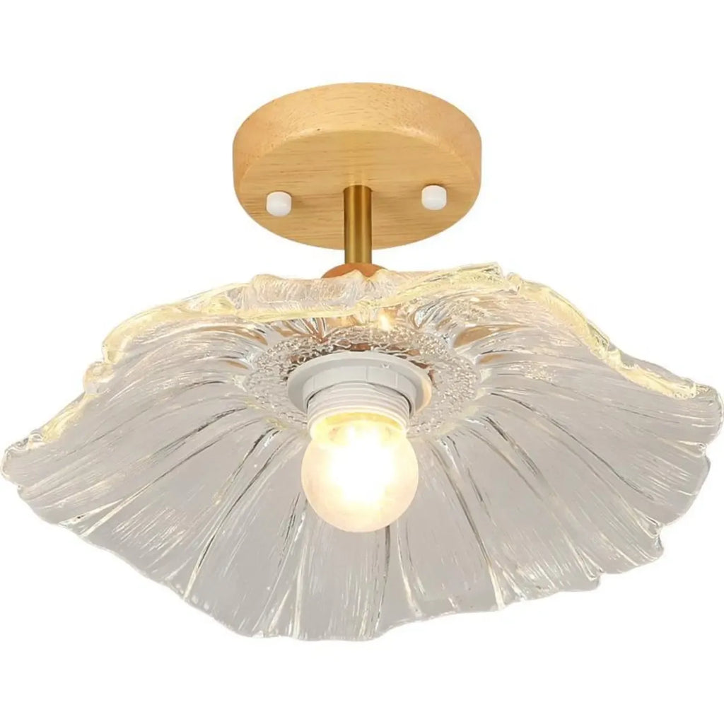 Plafonnier semi-encastré moderne en bois et verre transparent à motif floral