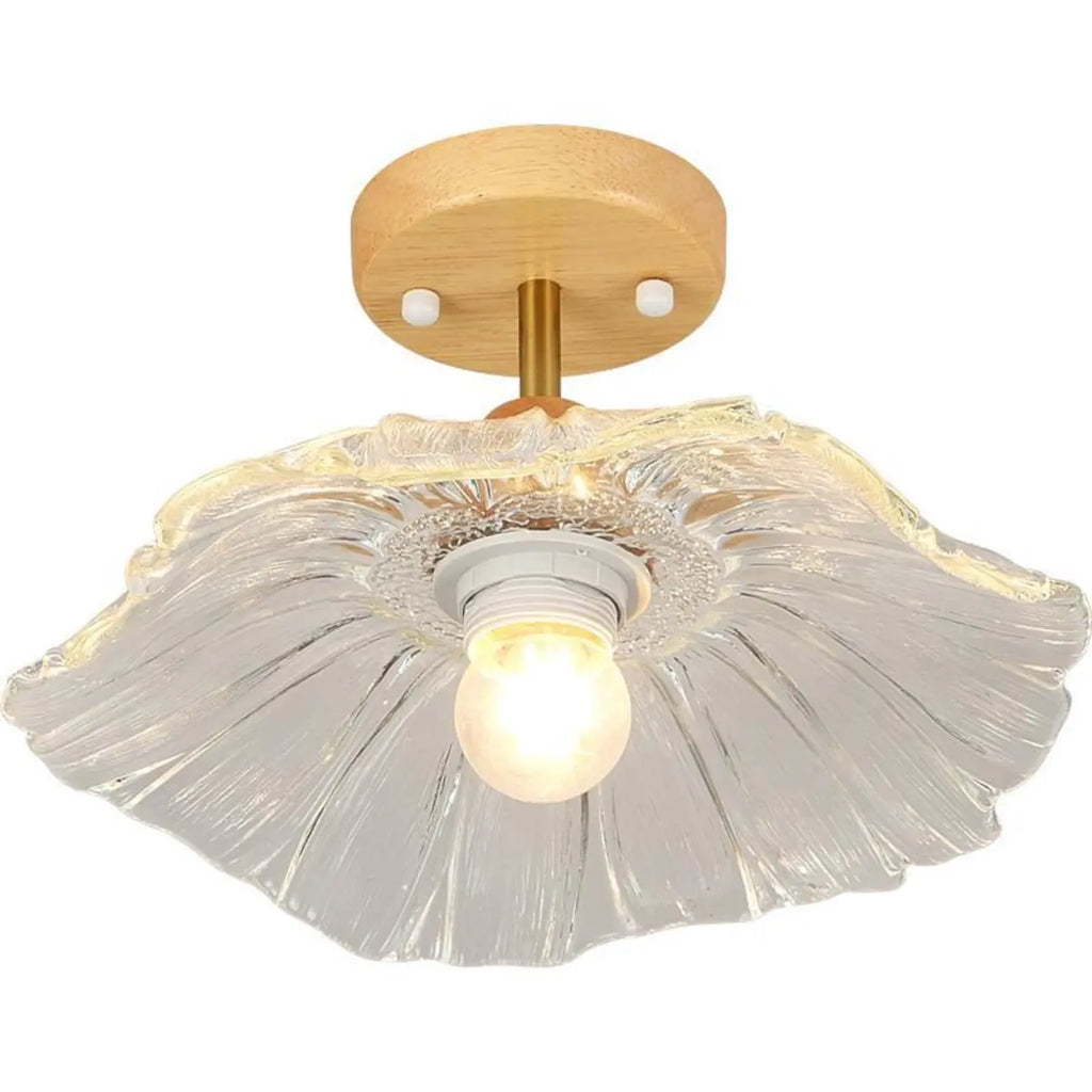 Plafonnier semi-encastré moderne en bois et verre transparent à motif floral