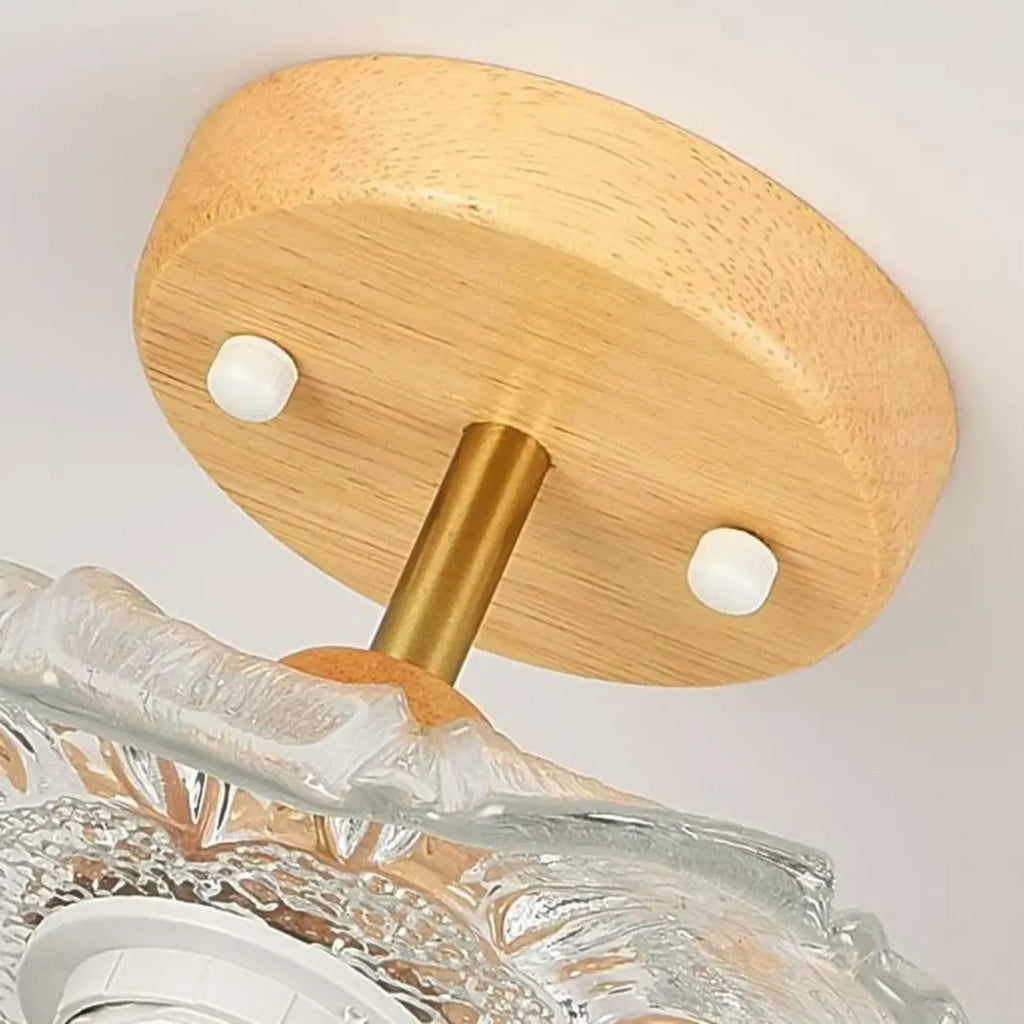 Plafonnier semi-encastré moderne en bois et verre transparent à motif floral