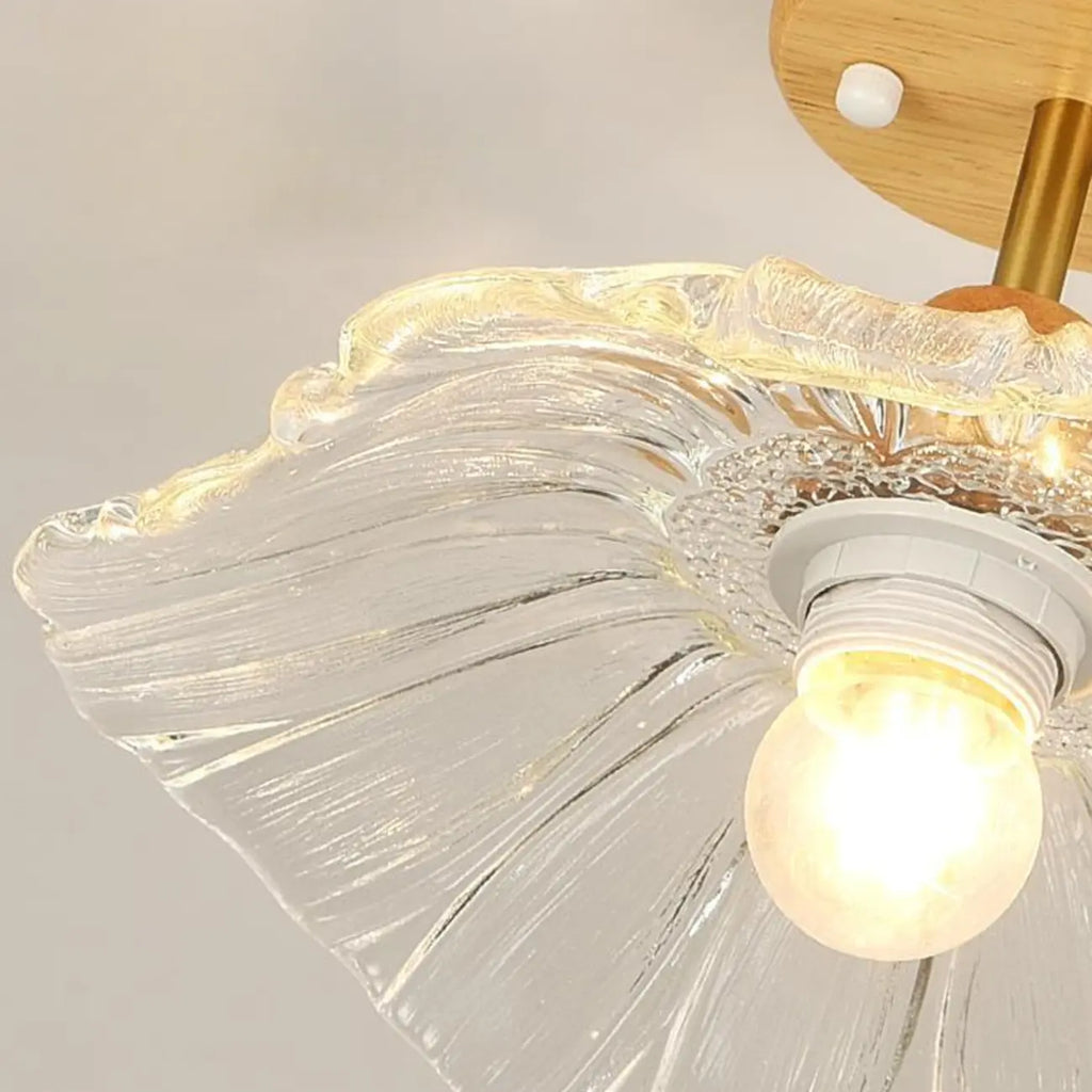 Plafonnier semi-encastré moderne en bois et verre transparent à motif floral