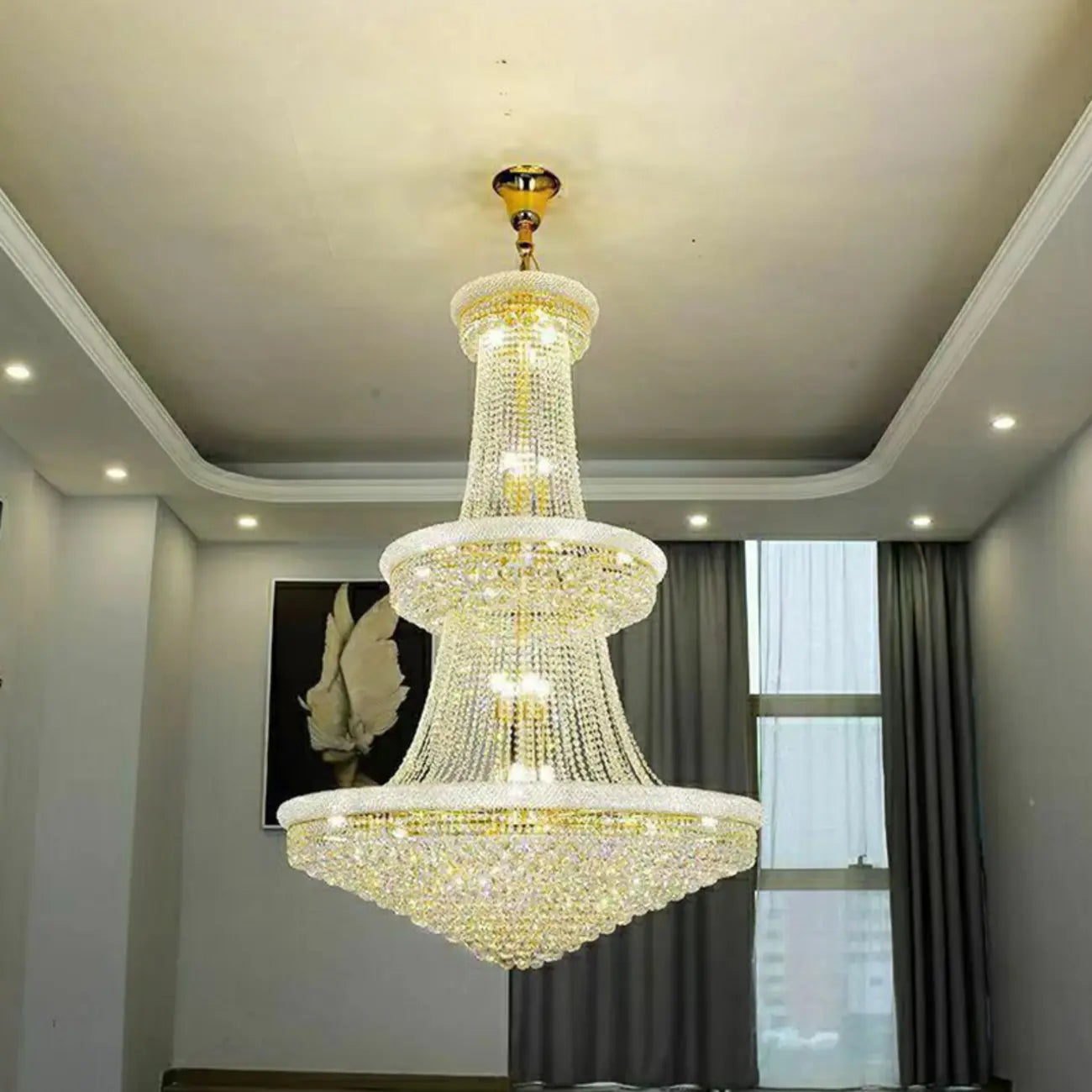 Lustre réglable en cristal clair doré