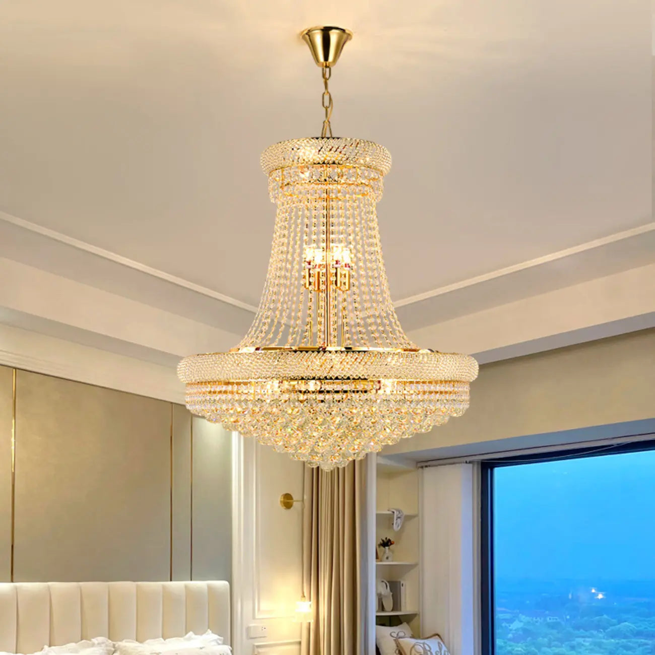 Lustre réglable en cristal clair doré