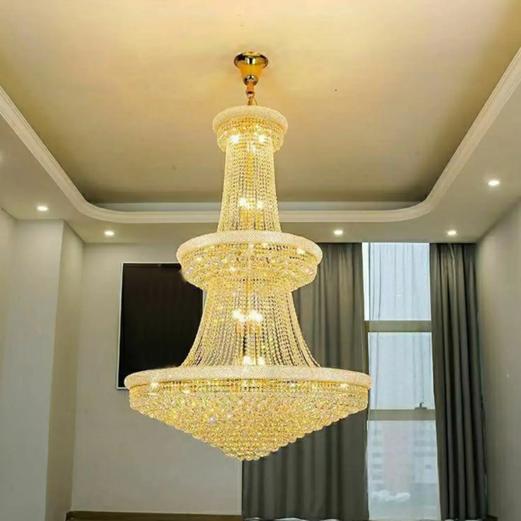 Lustre réglable en cristal clair doré