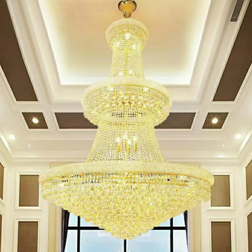 Lustre réglable en cristal clair doré