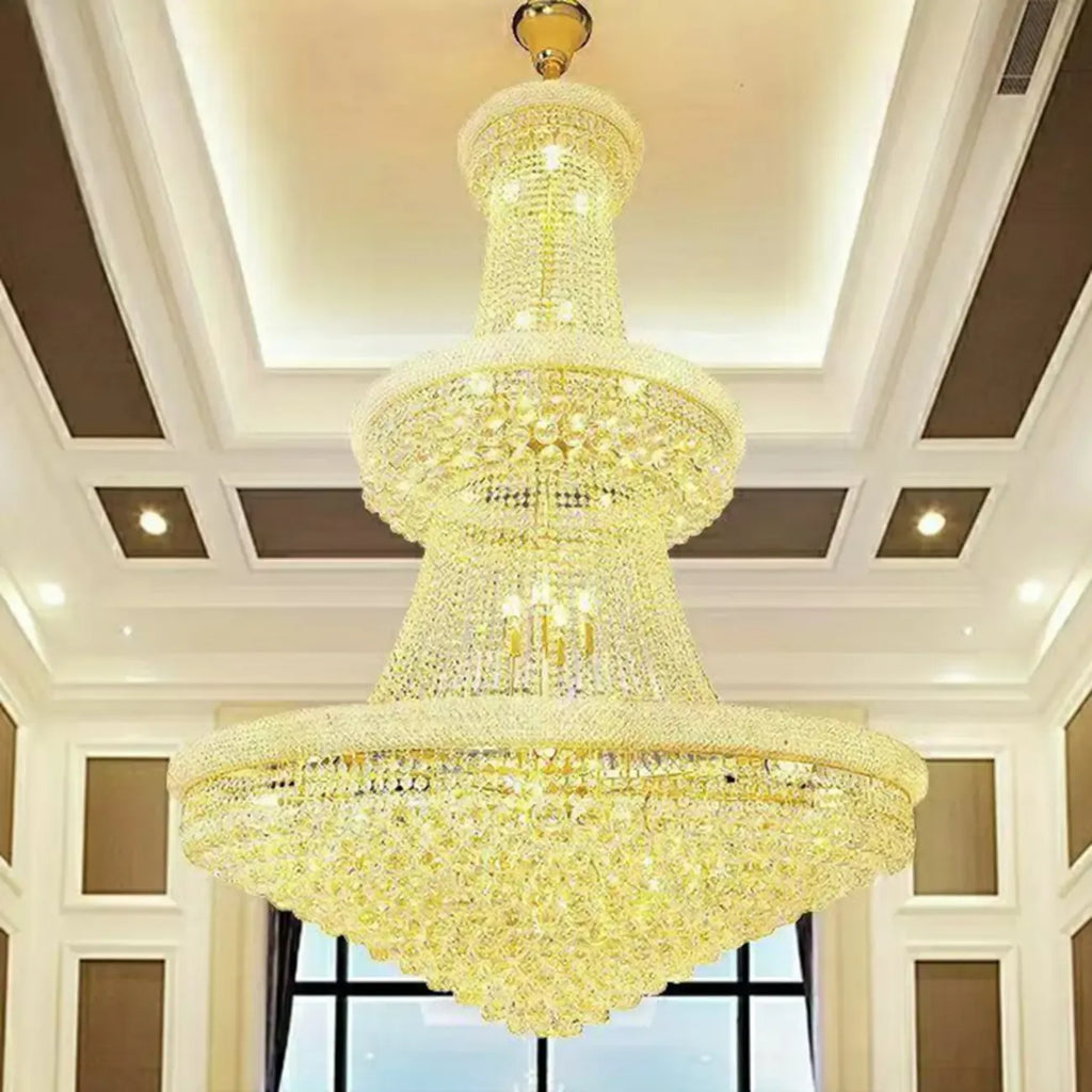 Lustre réglable en cristal clair doré