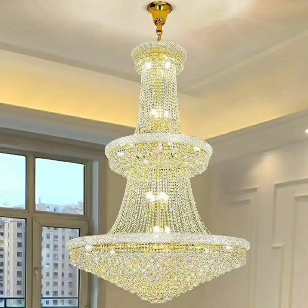 Lustre réglable en cristal clair doré