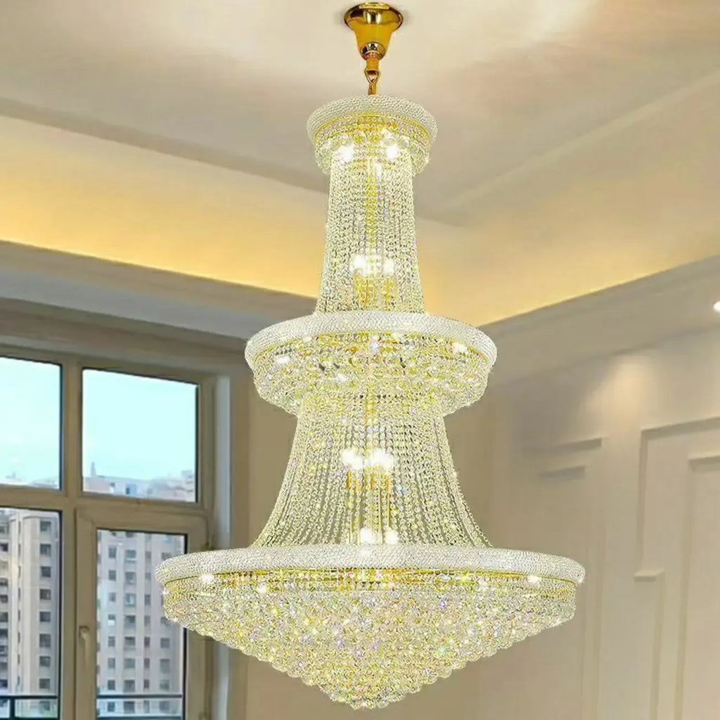 Lustre réglable en cristal clair doré