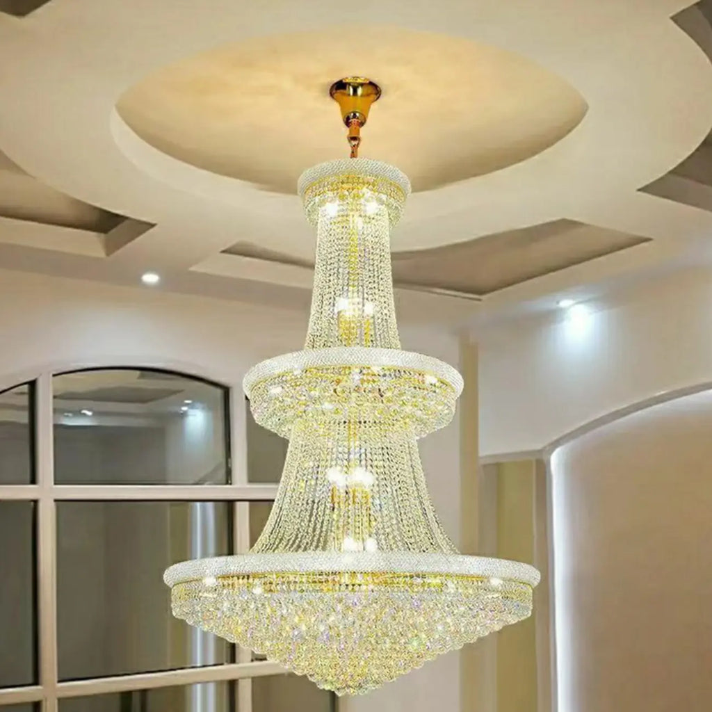 Lustre réglable en cristal clair doré