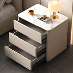 Table de chevet moderne en bois avec plateau en faux marbre et trois tiroirs