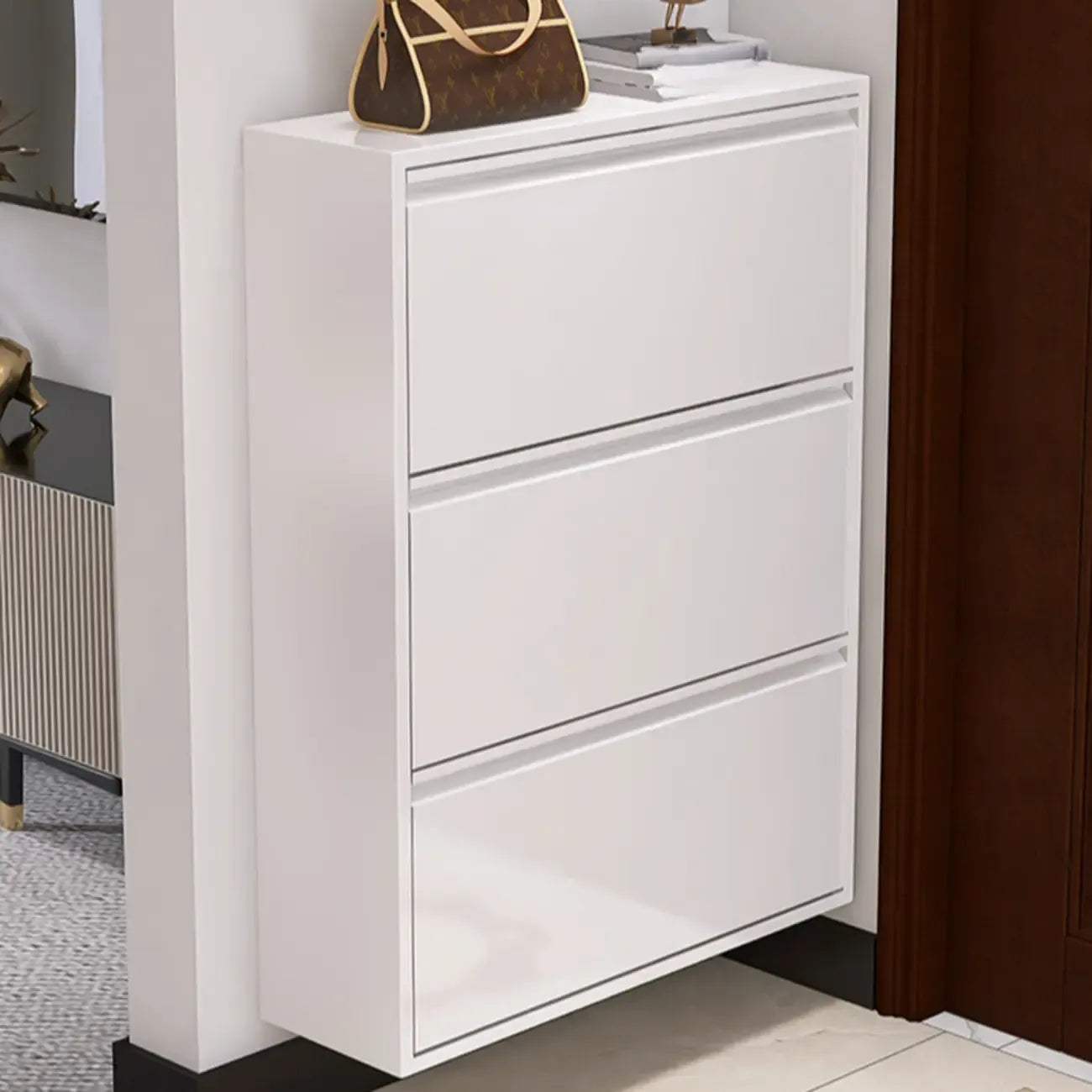 Armoire à chaussures murale en métal blanc pour entrée