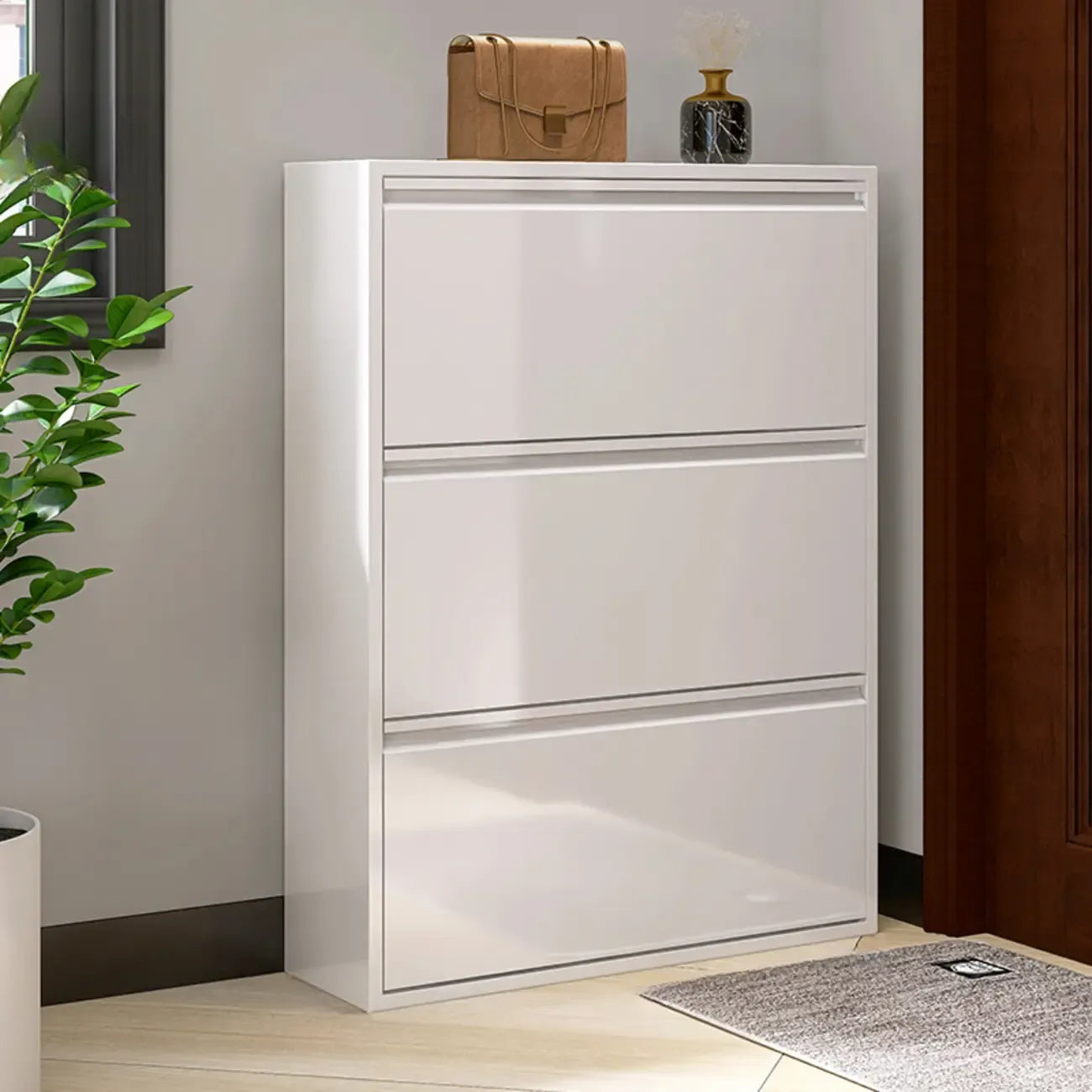 Armoire à chaussures murale en métal blanc pour entrée