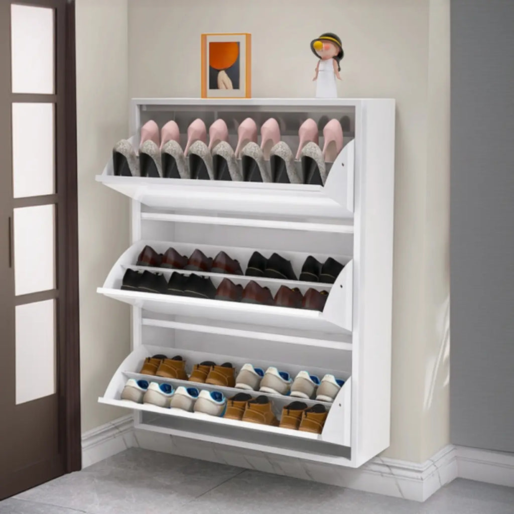 Armoire à chaussures murale en métal blanc pour entrée