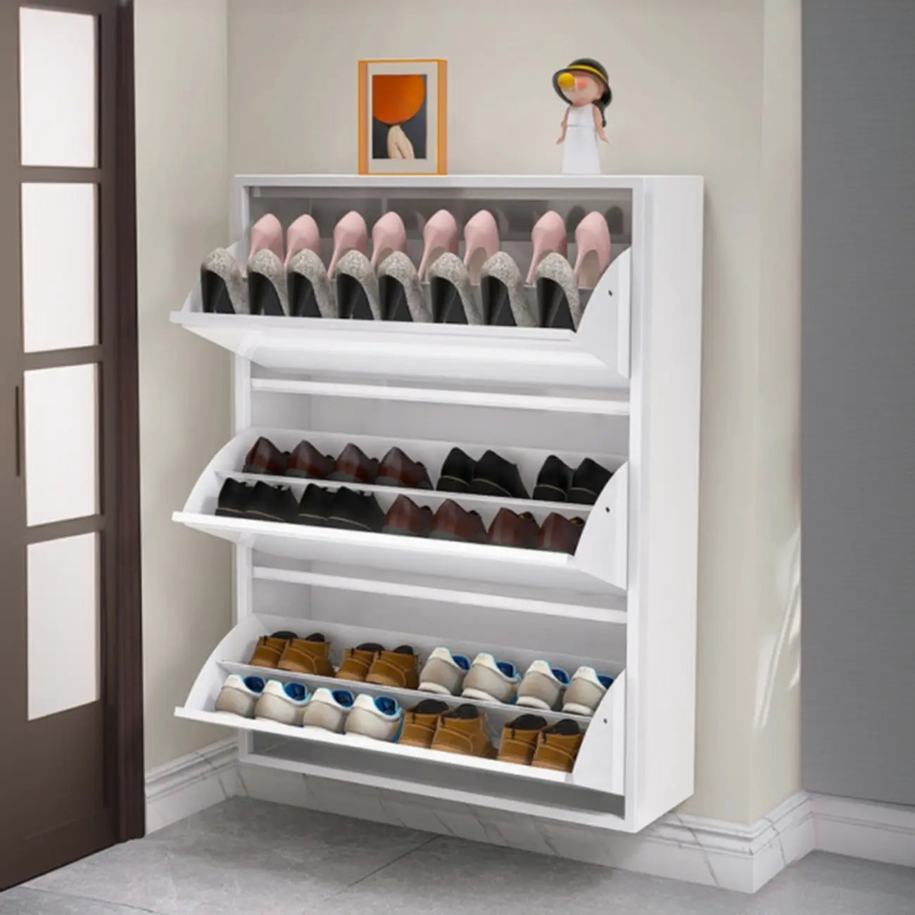 Armoire à chaussures murale en métal blanc pour entrée
