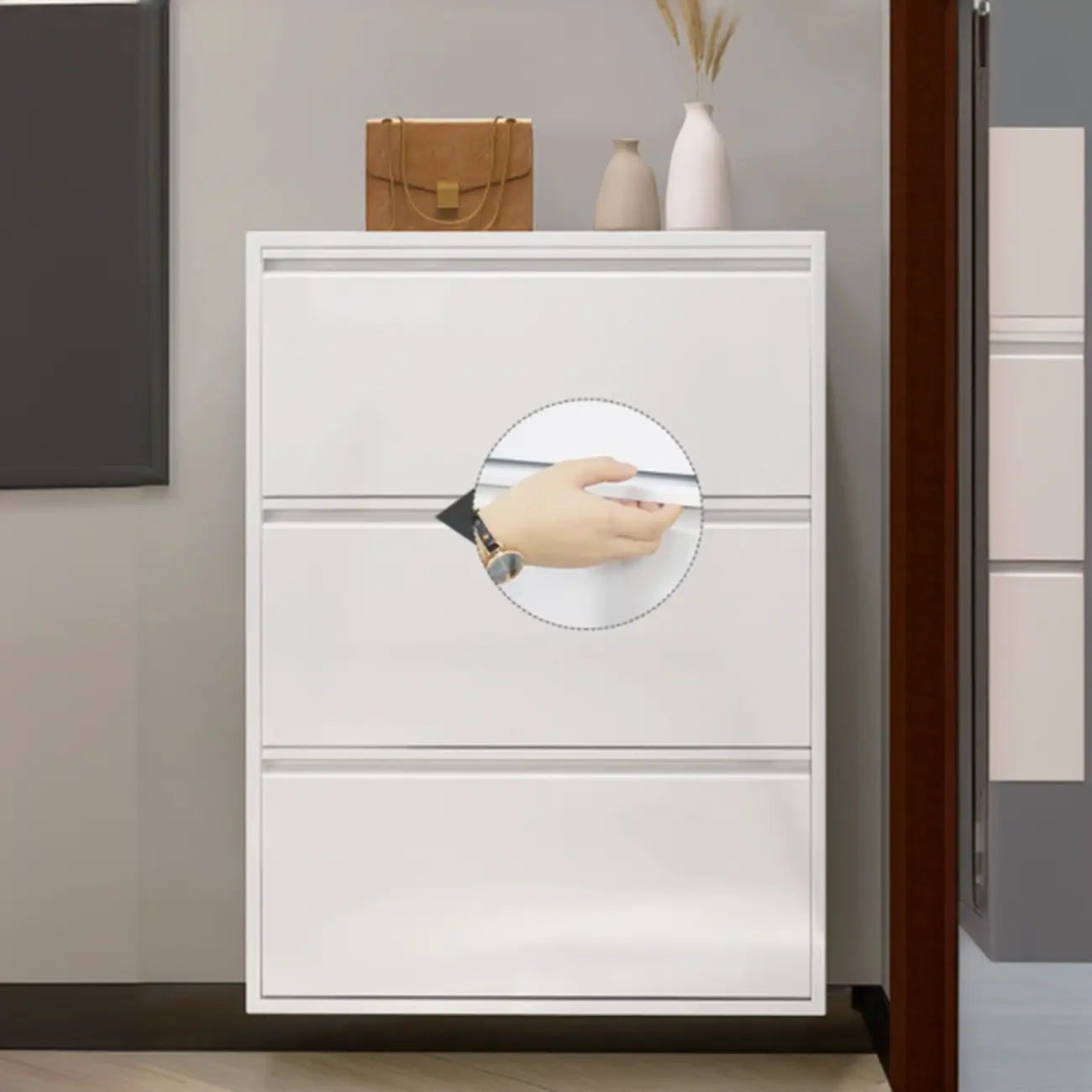 Armoire à chaussures murale en métal blanc pour entrée