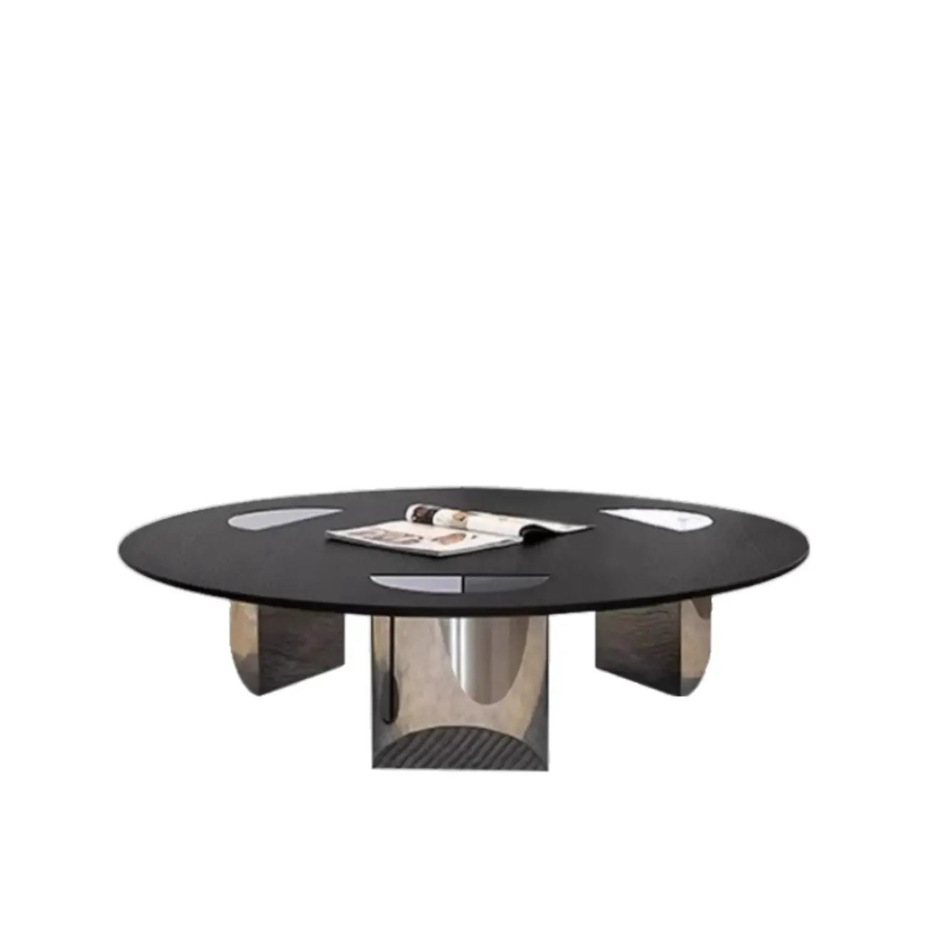 Table ronde Glam Wood noire avec piètement trépied abstrait