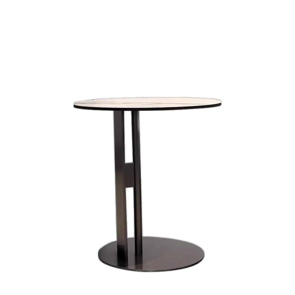 Table ronde Glam Wood noire avec piètement trépied abstrait