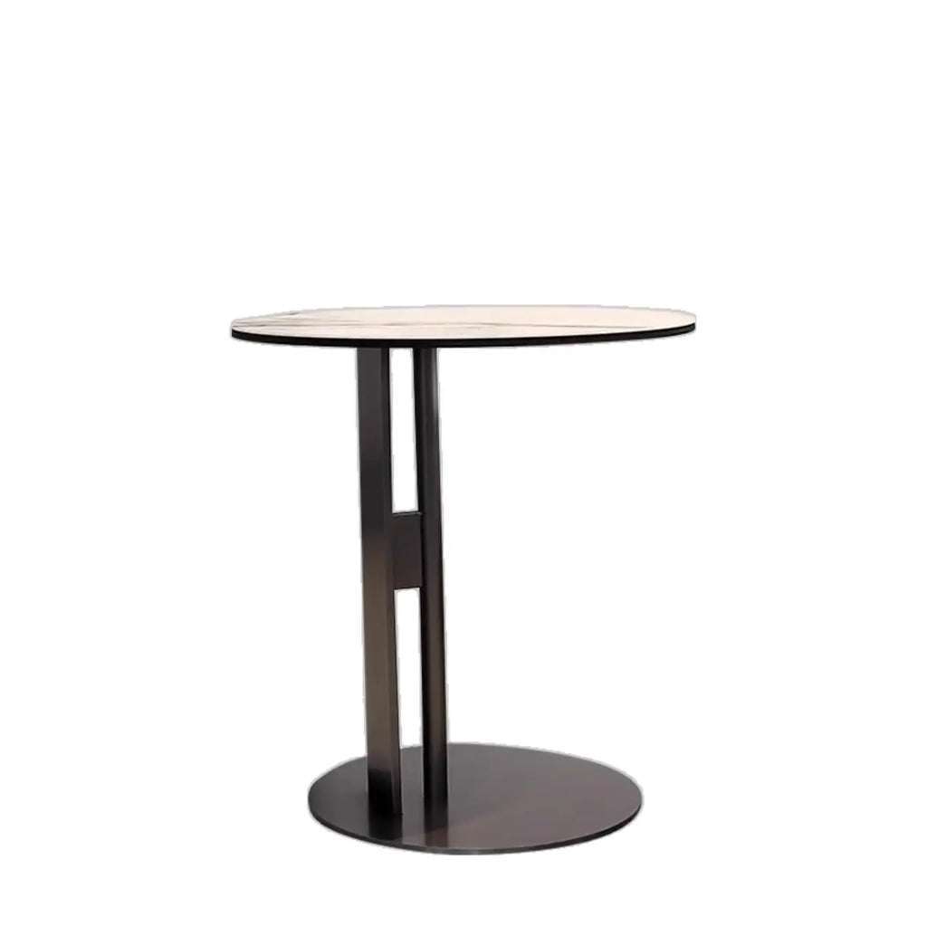 Table ronde Glam Wood noire avec piètement trépied abstrait