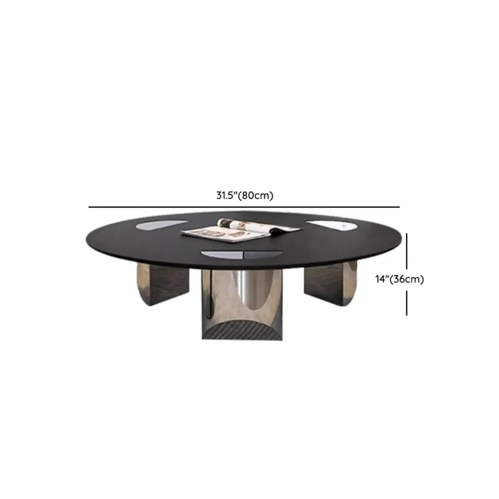 Table ronde Glam Wood noire avec piètement trépied abstrait