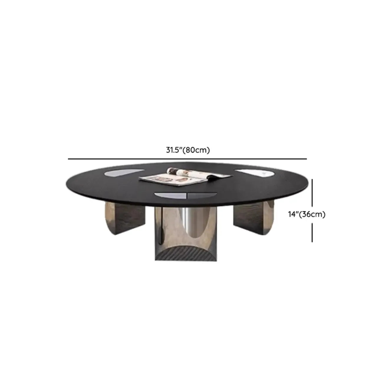 Table ronde Glam Wood noire avec piètement trépied abstrait