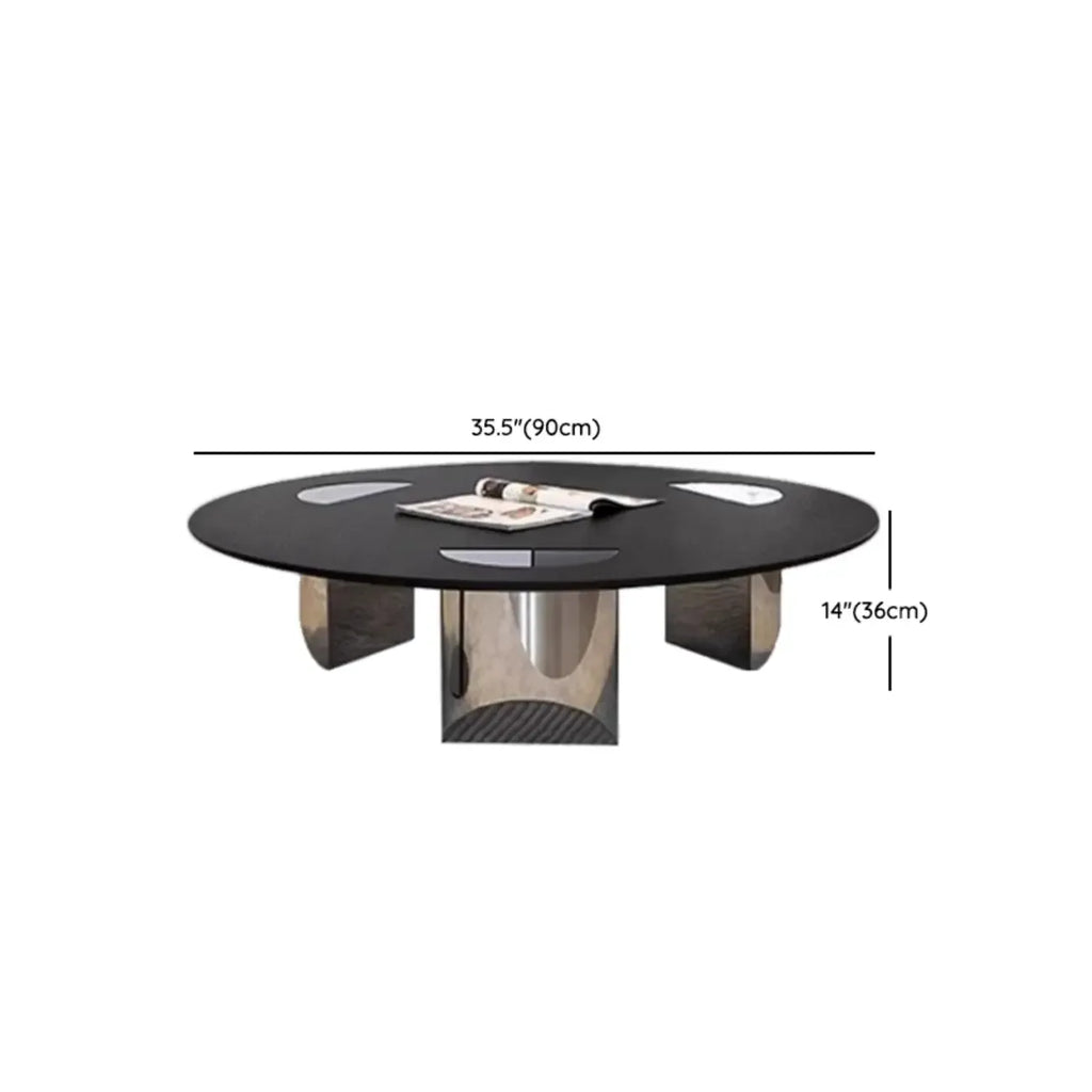 Table ronde Glam Wood noire avec piètement trépied abstrait