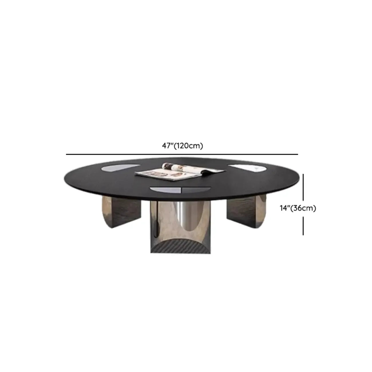 Table ronde Glam Wood noire avec piètement trépied abstrait