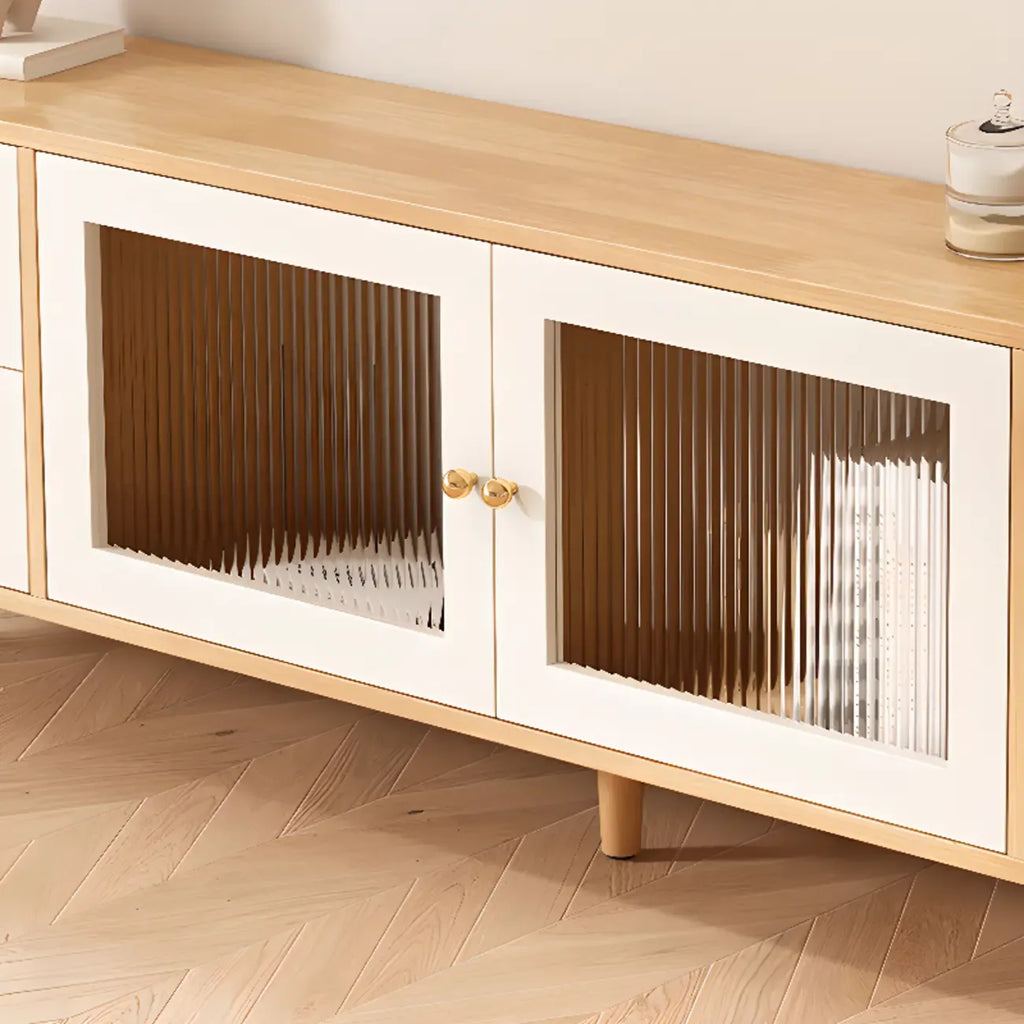 Meuble TV en bois naturel de 55 pouces avec tiroirs et gestion des câbles