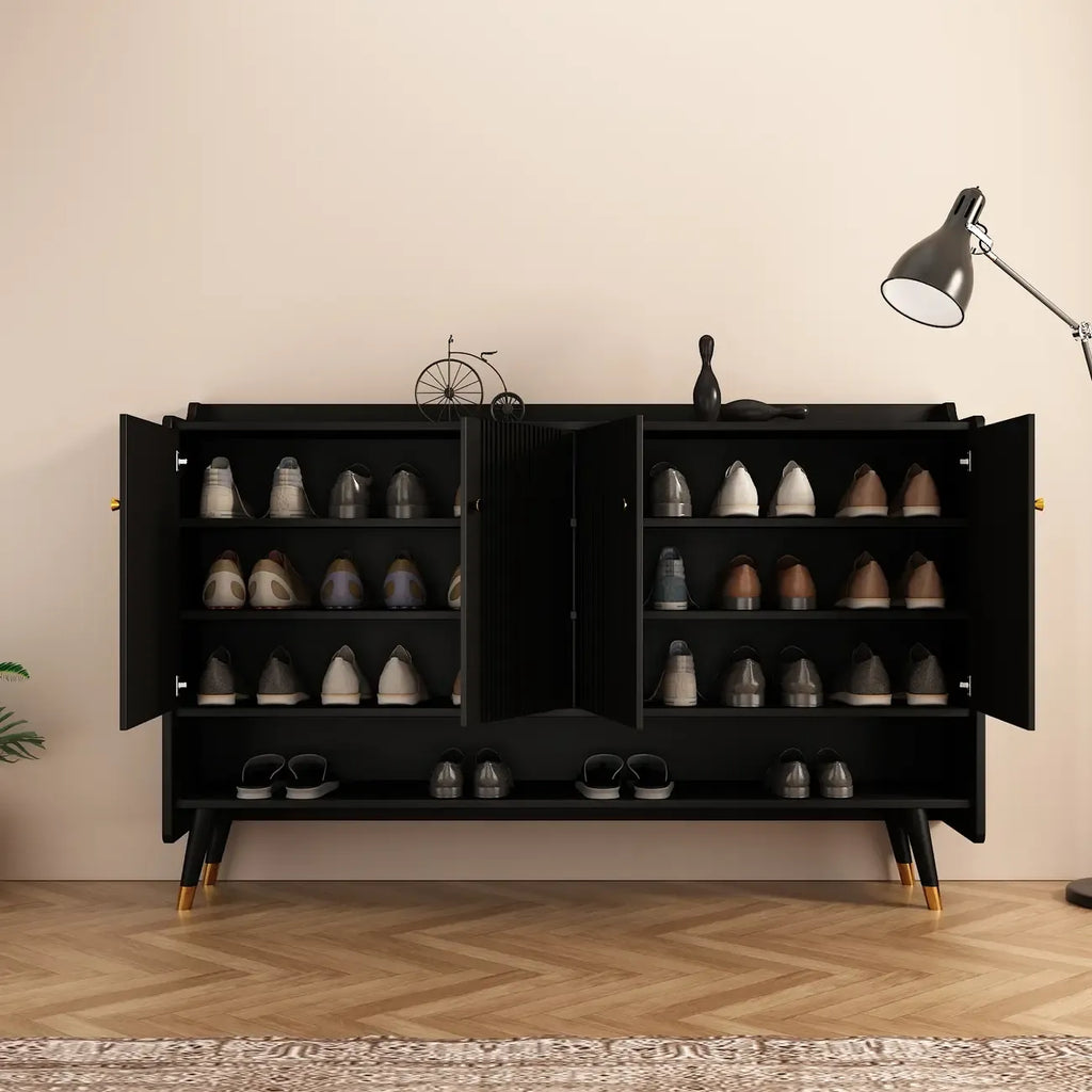 Meuble à chaussures d'entrée en bois noir avec portes