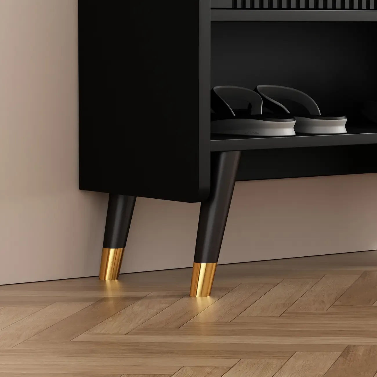 Meuble à chaussures d'entrée en bois noir avec portes