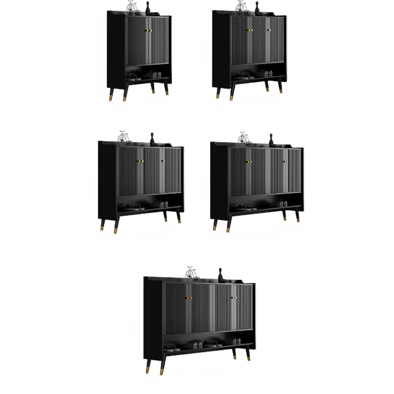 Meuble à chaussures d'entrée en bois noir avec portes